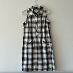 SARA CAMPBELL Plaid Sleeveless Dress with Zipper Pockets White Gray Black Size 8